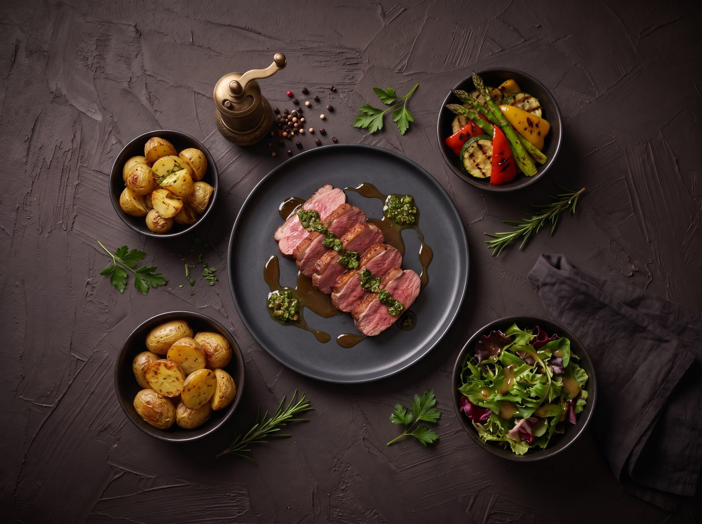 Lammeculotte i skiver med sky, kartofler og salsa verde