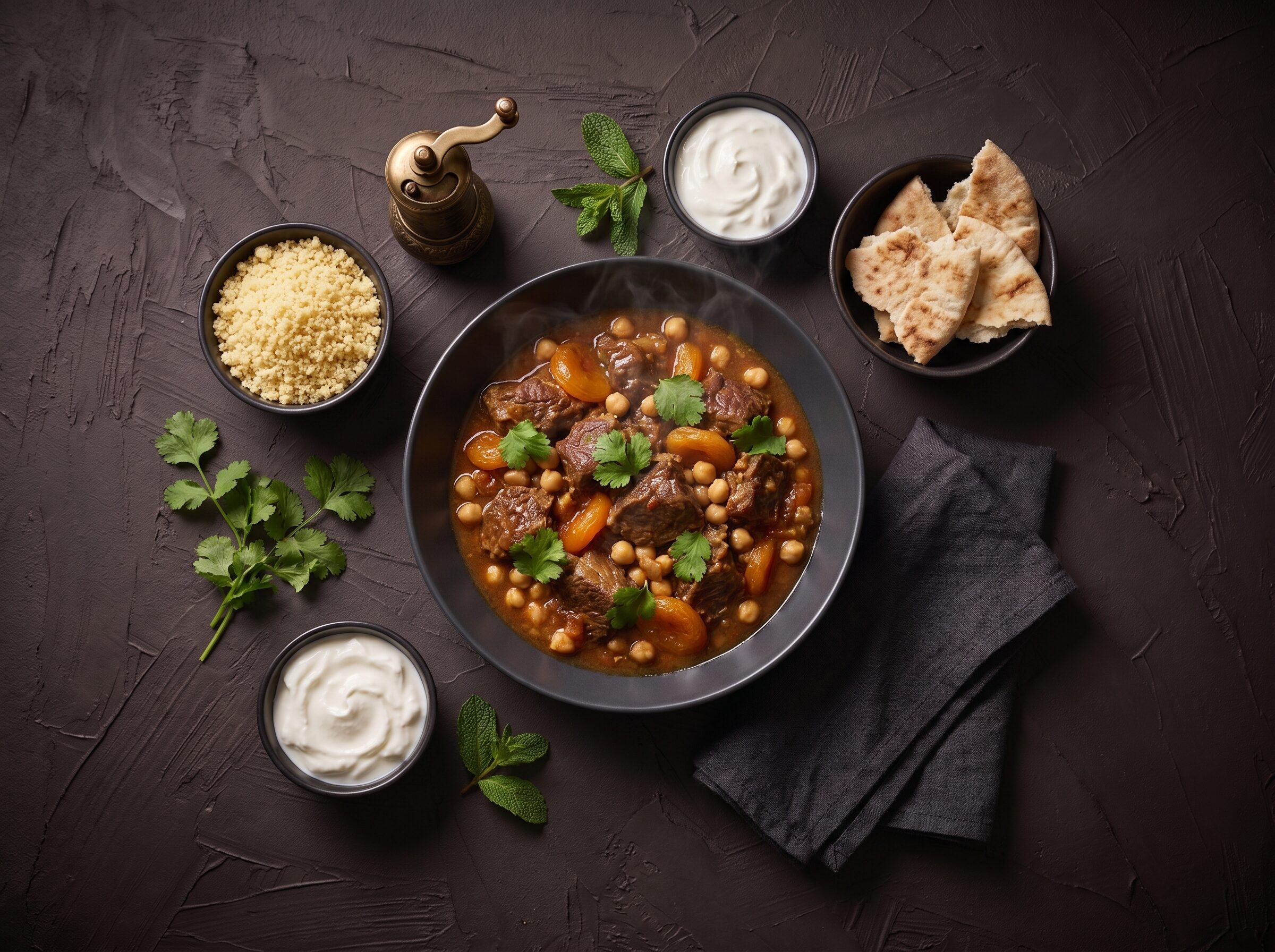 Lammegryde med kikærter, abrikoser, couscous og yoghurt