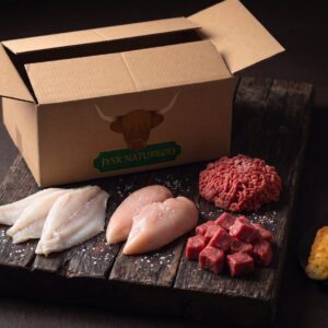 Den Jyske måltidskasse med rødspættefilet, kyllingebryst, hakket oksekød og gullasch