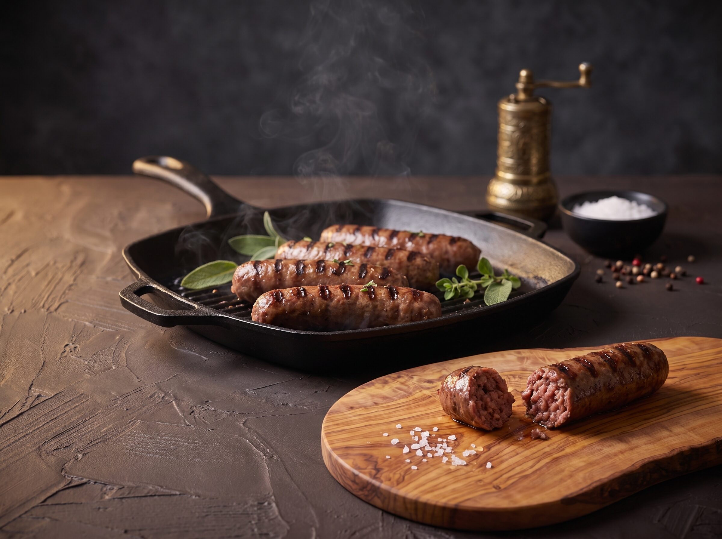 Grillpølser med salvie og oregano på grillpande