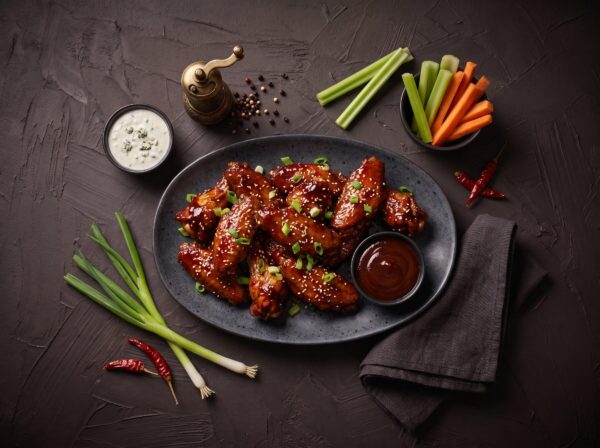 Hotwings af kalkunvinger med dip og grøntsagsstave