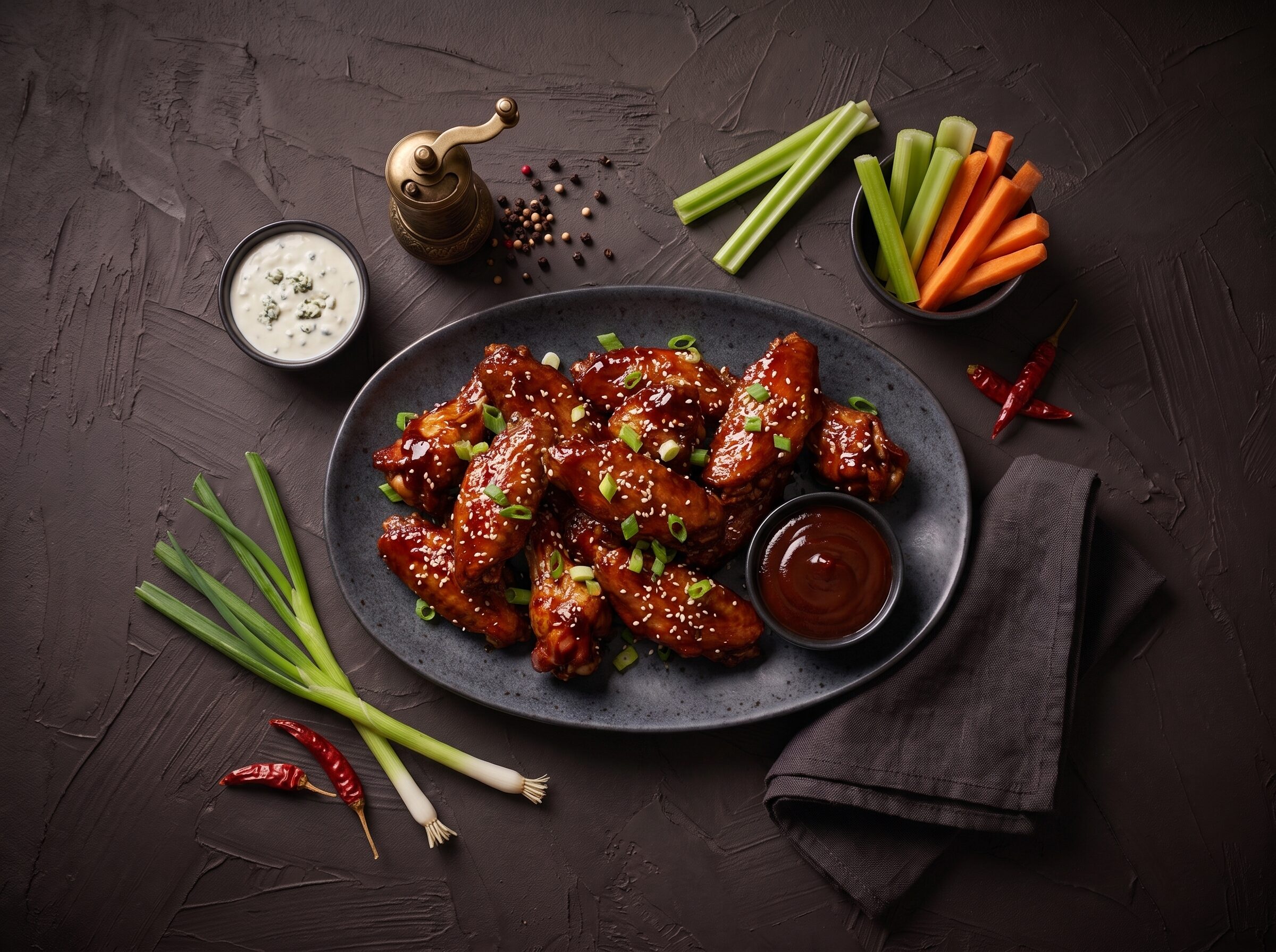 Hotwings af kalkunvinger med dip og grøntsagsstave