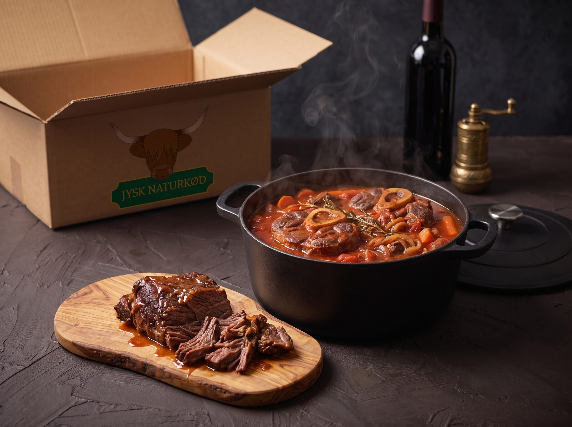 Osso buco og spidsbryst simrer i støbejernsgryde