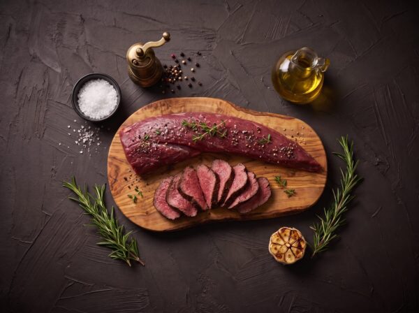 Rå tyndstegsfilet af skotsk højlandskvæg med timian
