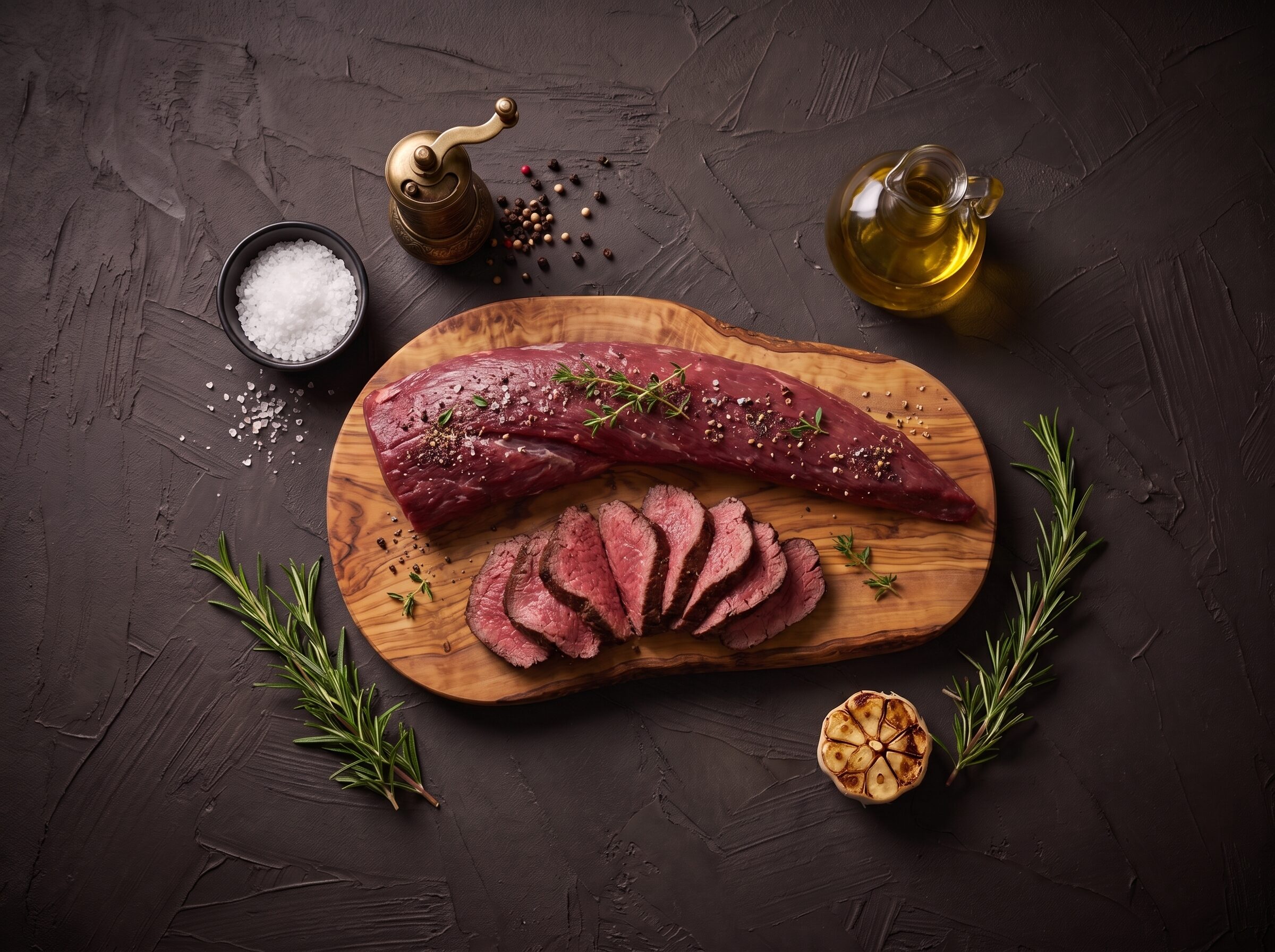 Rå tyndstegsfilet af skotsk højlandskvæg med timian