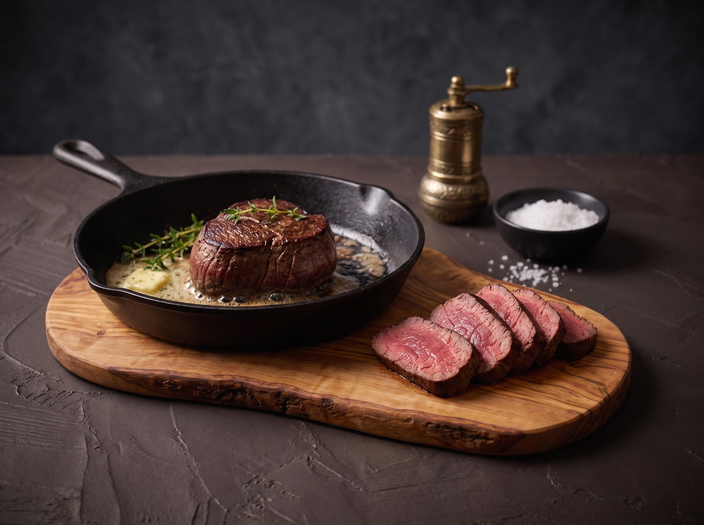Tyndstegsfilet brunes i støbejernspande med smør