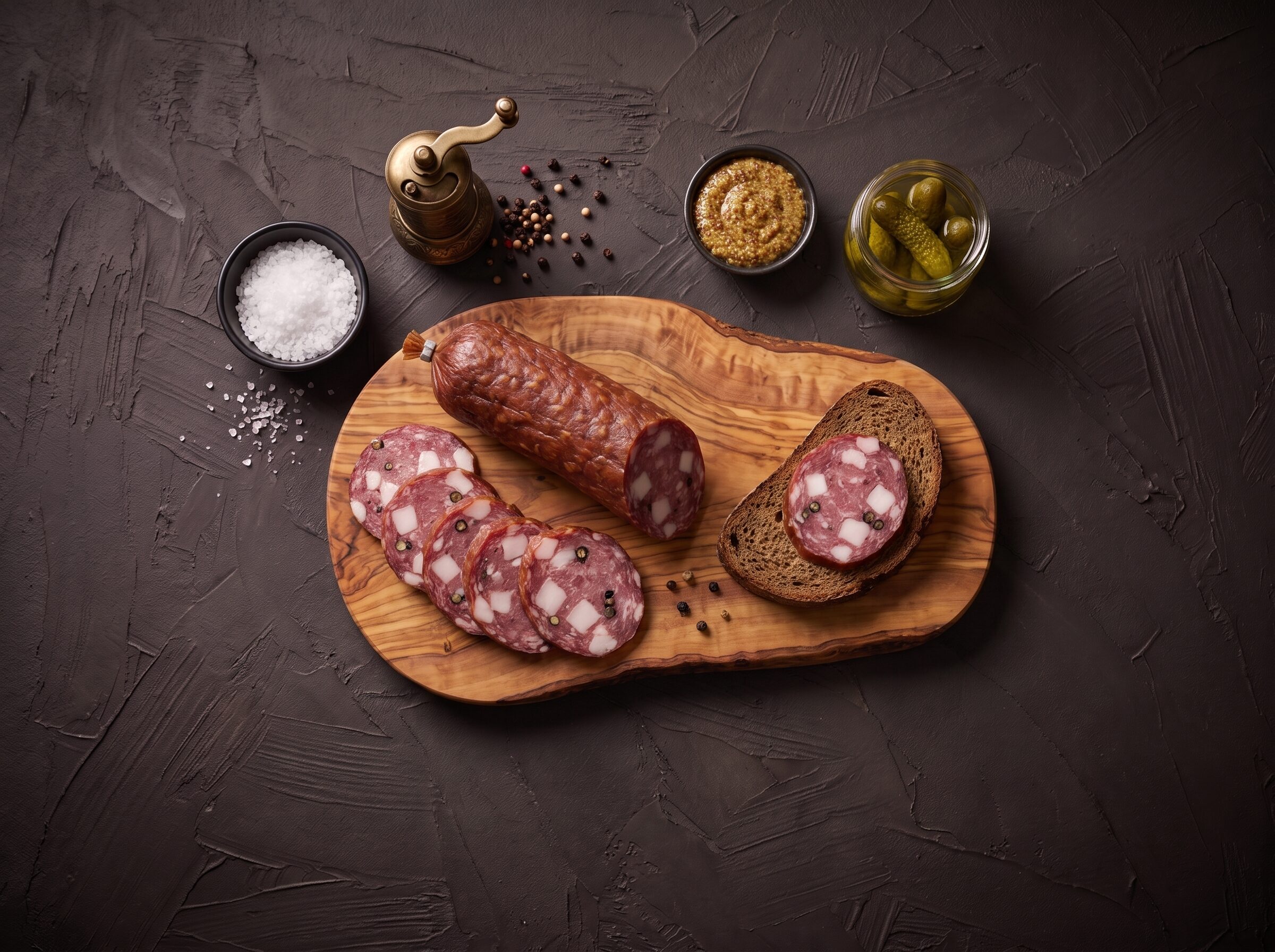 Tyroler pølse med rugbrød, sennep og agurk